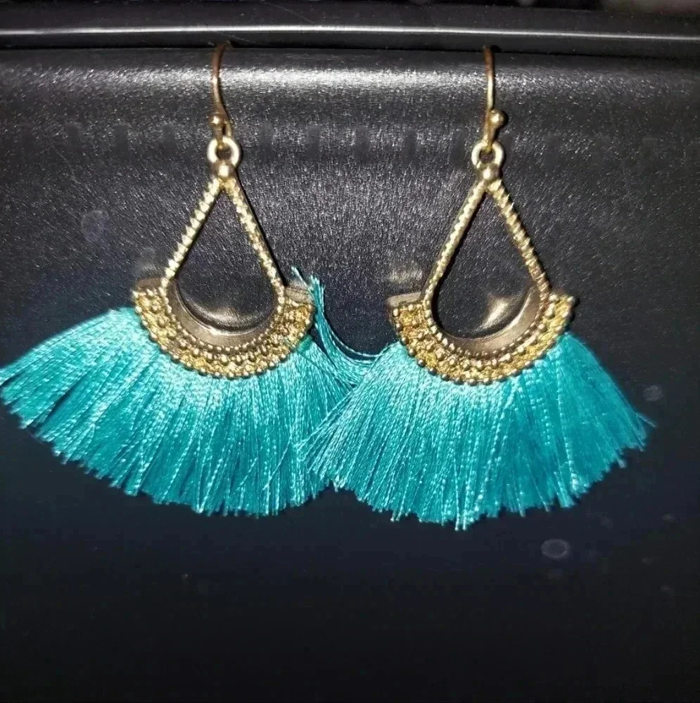 GoldTone and Turquoise Fringe Earrings